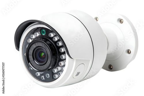 White Bullet CCTV Camera for Security Surveillance on a Plain Background.
