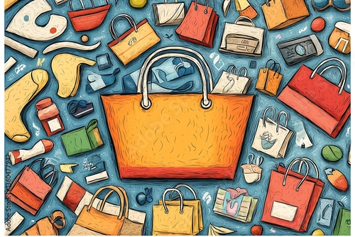 Shopping Bags with Doodle Style.