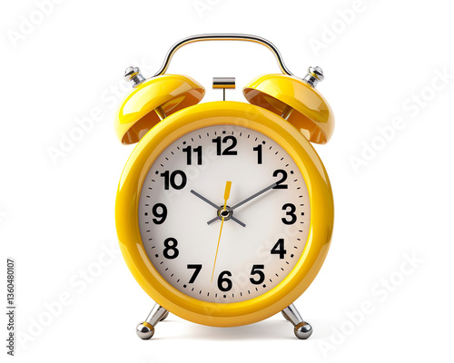 a yellow alarm clock with bells on a transparent background