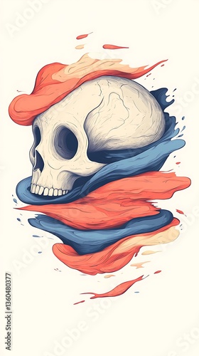 Skull in colorful swirls.