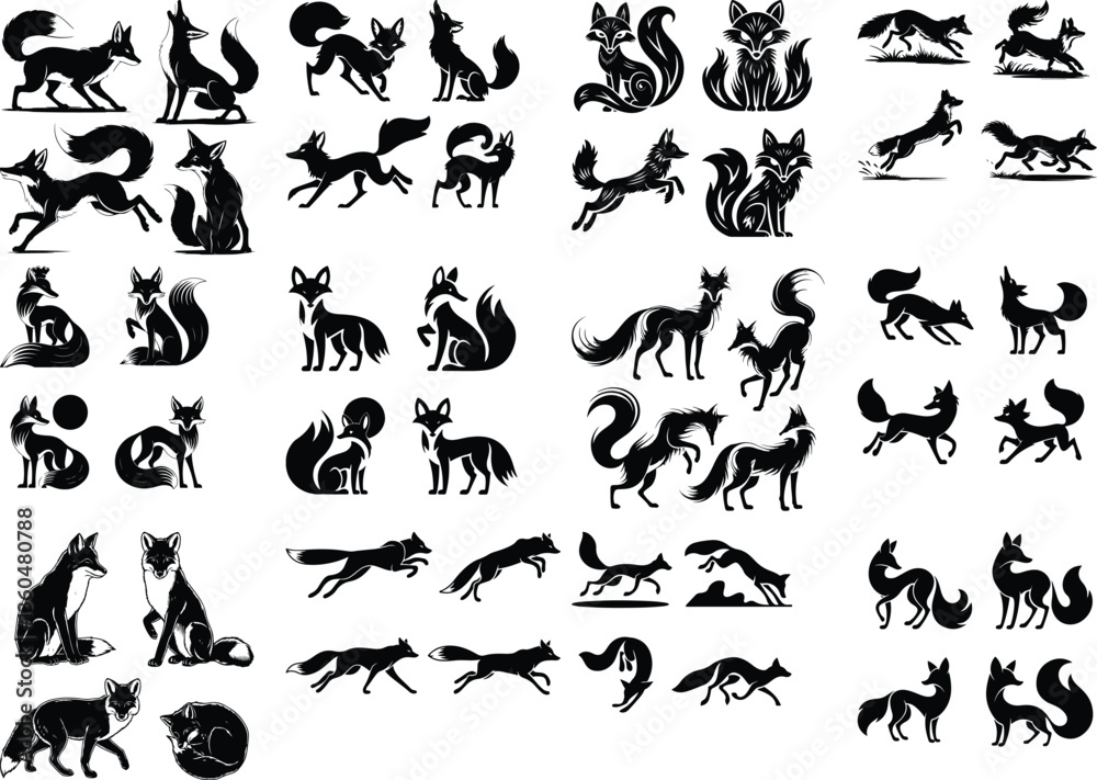 Fox Silhouette. Fox Vector Illustration. Silhouettes-Fox- set of vector fox silhouette Fox silhouette. Set. Vector illustration isolated on Fox Silhouette. Fox Vector Illustration. Silhouettes-Fox- set of vector fox silhouette Fox silhouette. Set. Vector illustration isolated on