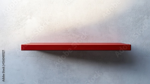 A red shelf mounted on a white wall, simple and minimalist, high - quality 3D render