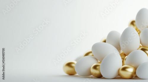 Wallpaper Mural Decorative white and gold eggs arranged artistically on a soft neutral background for spring celebrations and festive occasions Torontodigital.ca