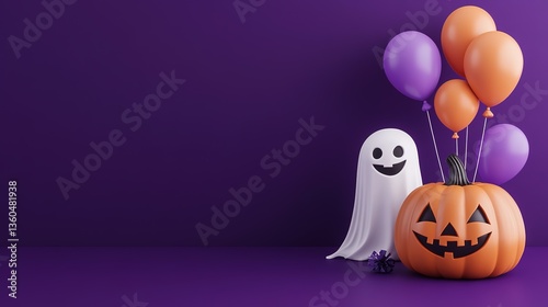 halloween pumpkin and ghost