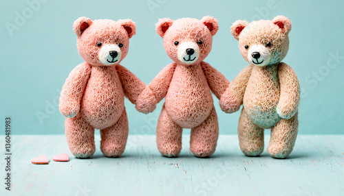 Wallpaper Mural Three happy teddy bears holding hands. Torontodigital.ca