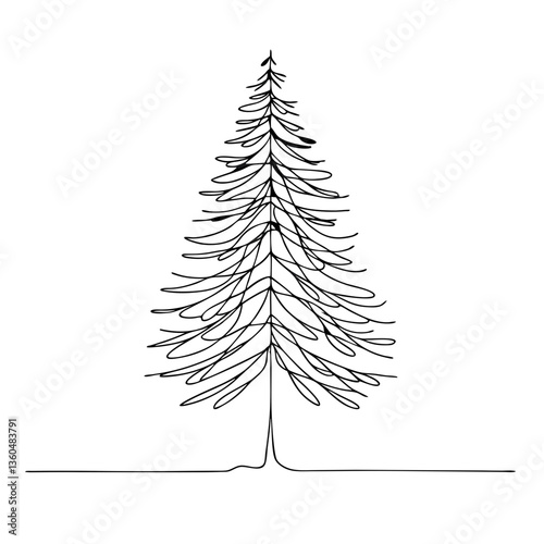 Minimalist line art of a pine tree silhouette on a white background  
