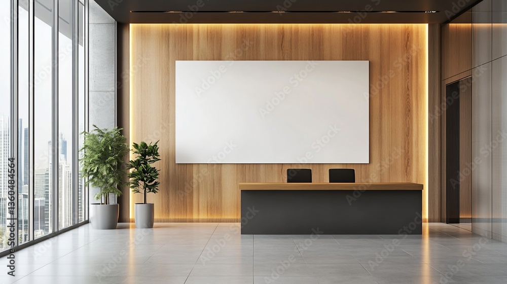 custom made wallpaper toronto digitalSophisticated Lobby Interior with Blank White Display Board and Cityscape View