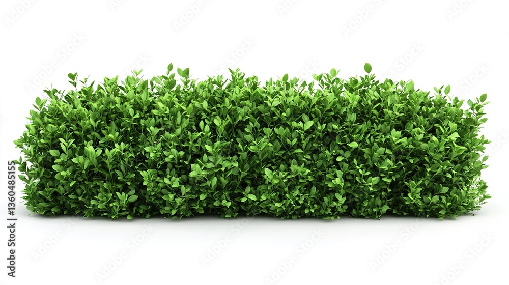 Obraz premium A row of neatly trimmed green shrubs, on a white background, high - resolution, realistic photography, simple composition