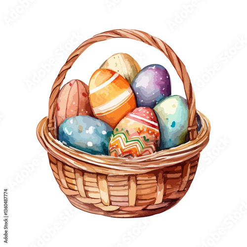 easter eggs basket water color hand made paint