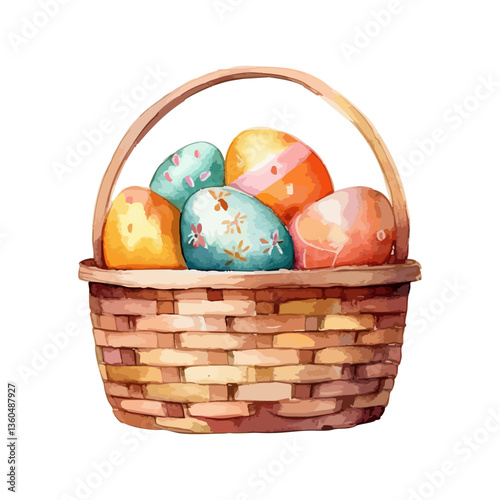 easter eggs basket water color hand made paint