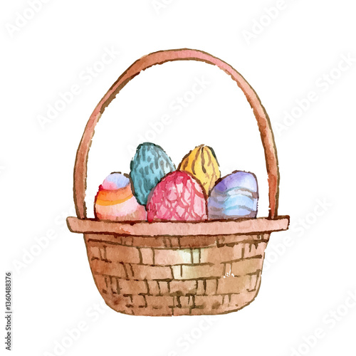 easter eggs basket water color hand made paint