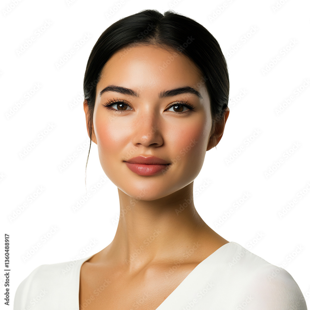 A Woman with a Confident Expression Chin Raised Wearing a White Dress Isolated on Transparent Background A Woman with a Confident Expression Chin Raised Wearing a White Dress Isolated on Transparent Background