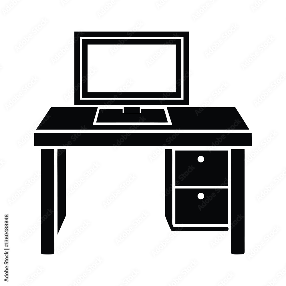 simple desk with computer vector icon.eps simple desk with computer vector icon.eps