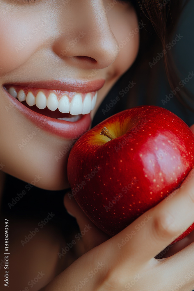 Portrait of smiling woman holding apple symbolizing health nutrition and wellness