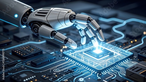 AI Activation - Robotic Hand Powering Up Central Processor