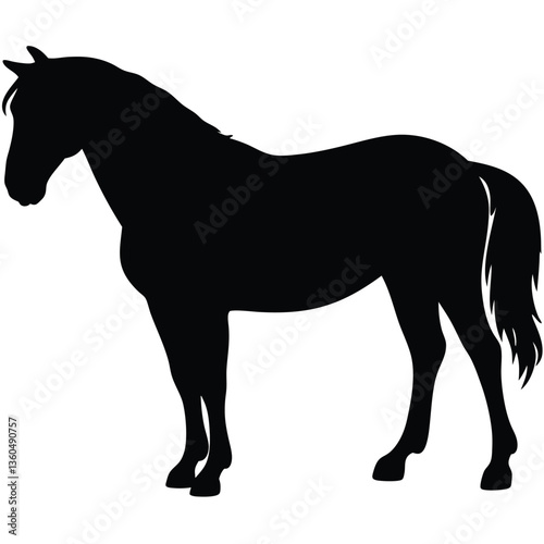 Horse Standup Silhouette Vector – Rearing Stallion Black Illustration, Rearing Horse Silhouette – Black Vector Art, Majestic Stallion Icon – Horse Standing Design, Horse Clipart Black – Wild Horse 
