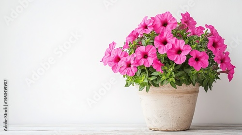 Wallpaper Mural A pot of blooming pink petunias in a terracotta flower pot, against a white background, bright colors, high - resolution, plant photography Torontodigital.ca
