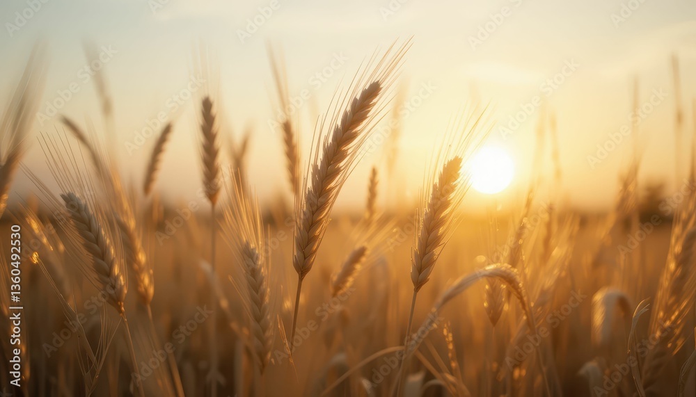 Fototapeta premium Golden Wheat Field at Sunset with Soft Light and Warm Colors
