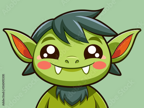 kawaii style goblin with big eyes 
