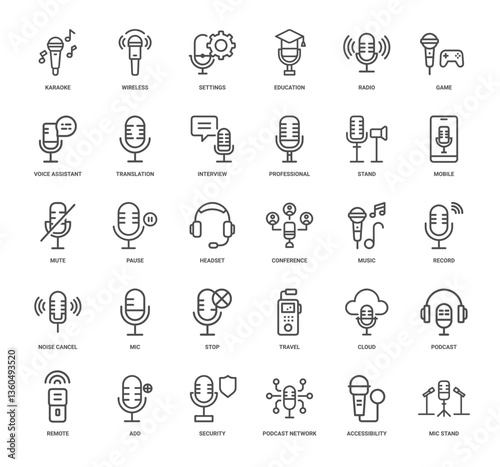 microphone icons functions concepts audio communication, mute mobile stand pause