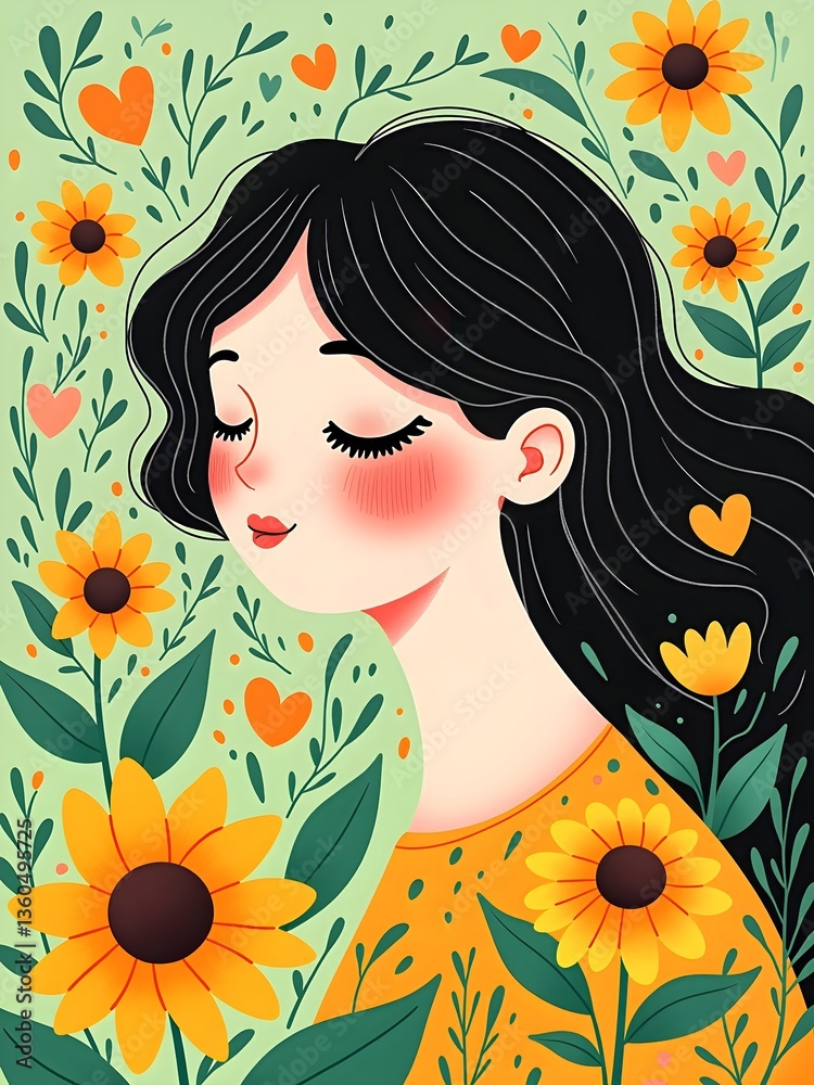 A bright smile of a sunflower girl A bright smile of a sunflower girl