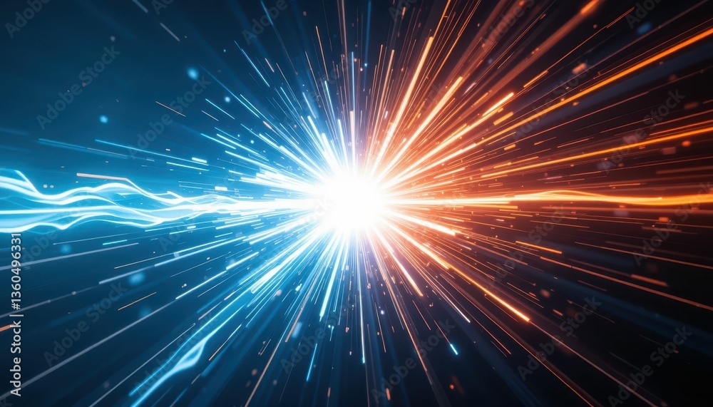 Obraz premium Dynamic Explosion of Blue and Red Light Energies in Cosmic Space