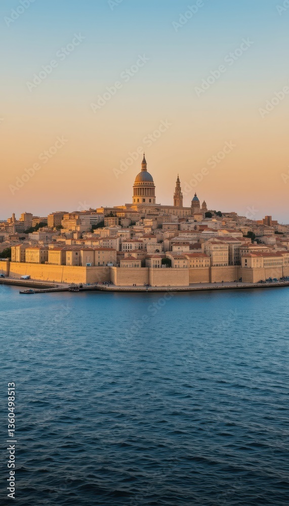 Scenic View of Grand Architecture Against Calm Waters at Sunset Scenic View of Grand Architecture Against Calm Waters at Sunset