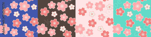 Sakura cherry blossom flower seamless pattern color collection vector illustration. Kimono textile print wallpaper texture