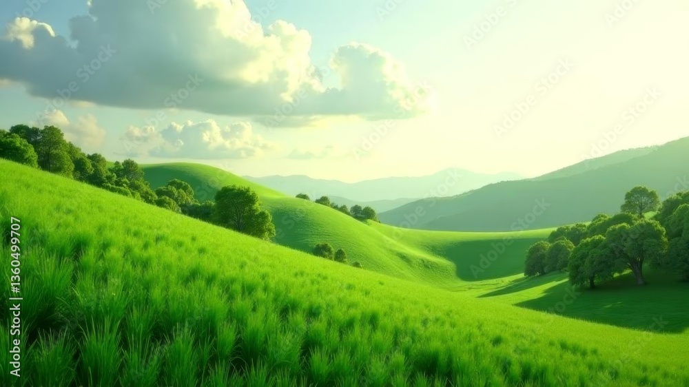Fototapeta premium green endless fields on a warm bright summer day