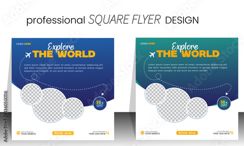 modern innovative  travel tour promotion banner traveling business marketing social media post square flyer template