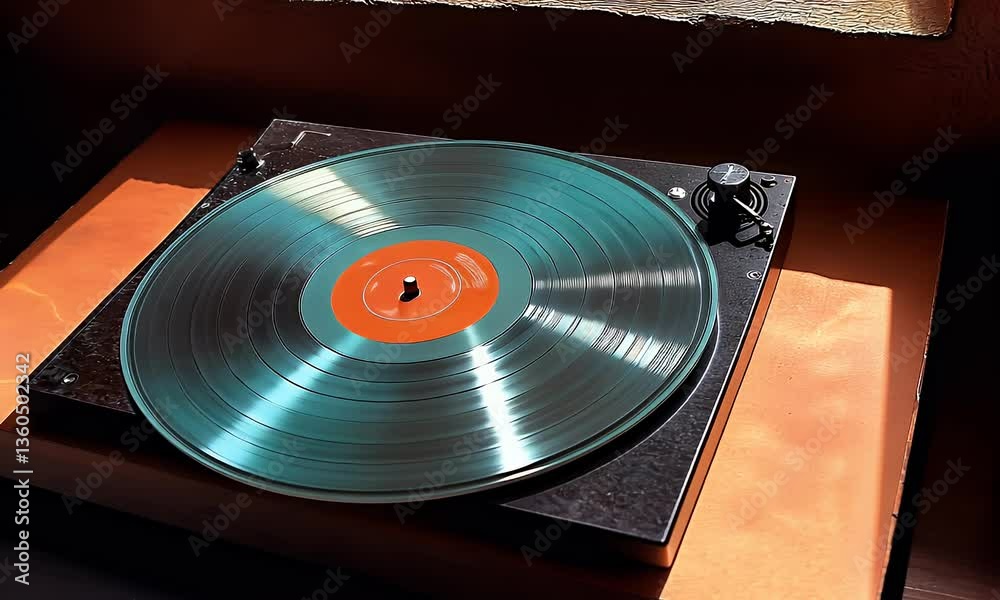 Vintage turntable with record
