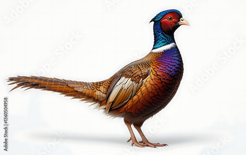 Close up, Male European common pheasant Pasians colchicums isolated on white background photo