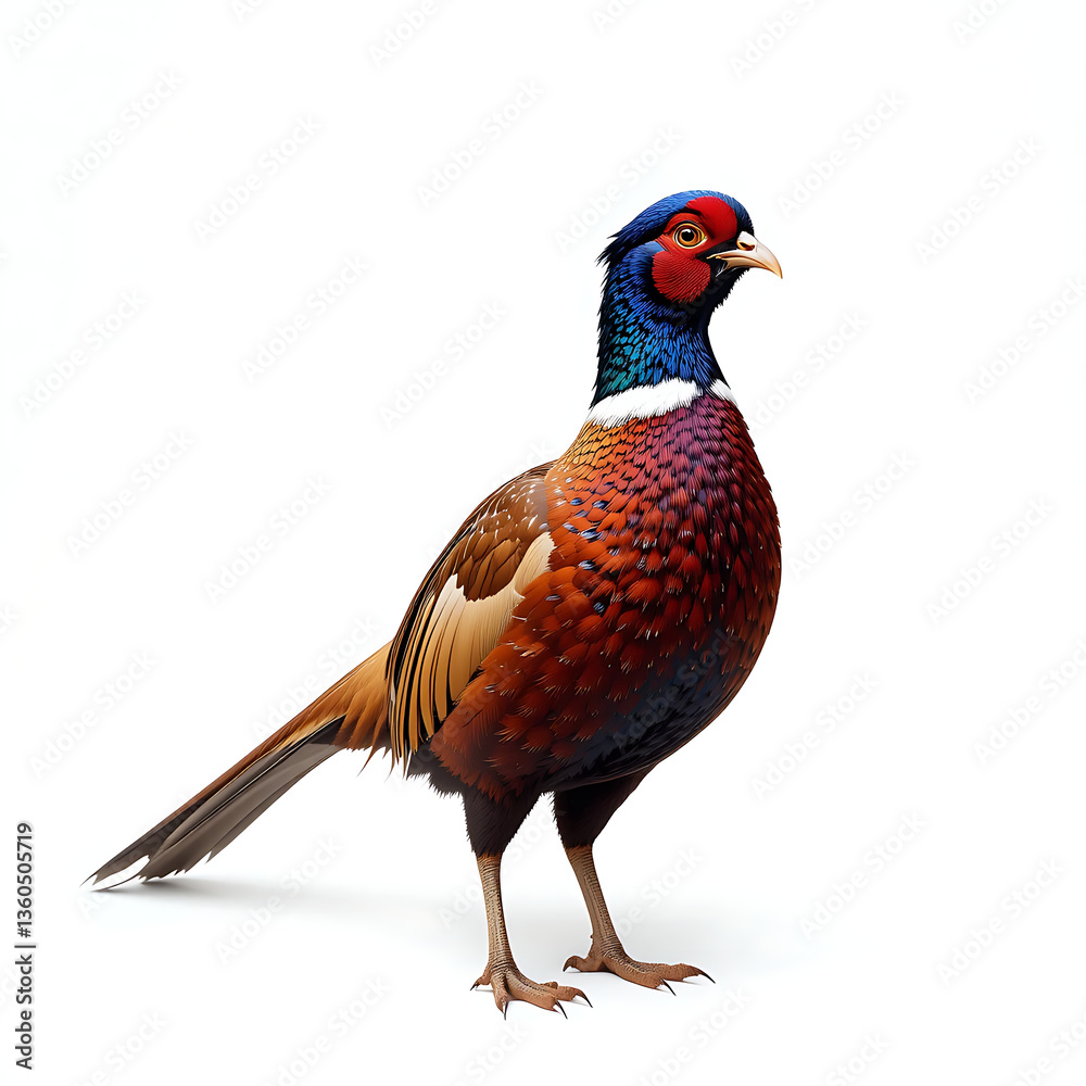 Fototapeta premium Close up, Male European common pheasant Pasians colchicums isolated on white background