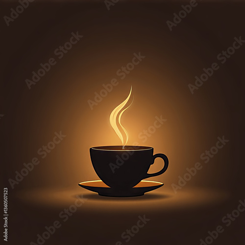 Minimalist coffee cup illustration with glowing steam in warm brown tones