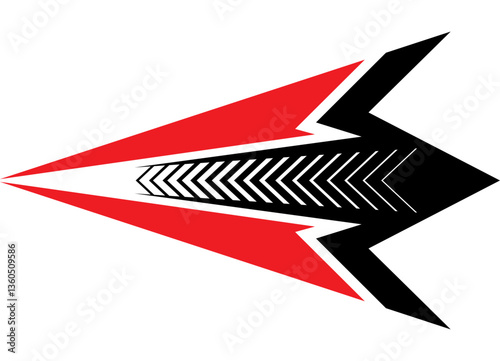 vector red and black sharp arrow in sports style, dynamic design, speed, energy, movement, for sports car sportswear, toys. design element. racing pattern. strip
