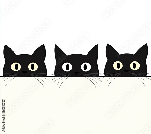 Black cats glancing from the edge. A set of cat faces observing you. Mischievous pets. Tattoo art concept