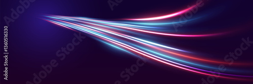 Purple glow wave, pulse cable lines. Colorful light trails, long exposure blur effect.EPS 10.