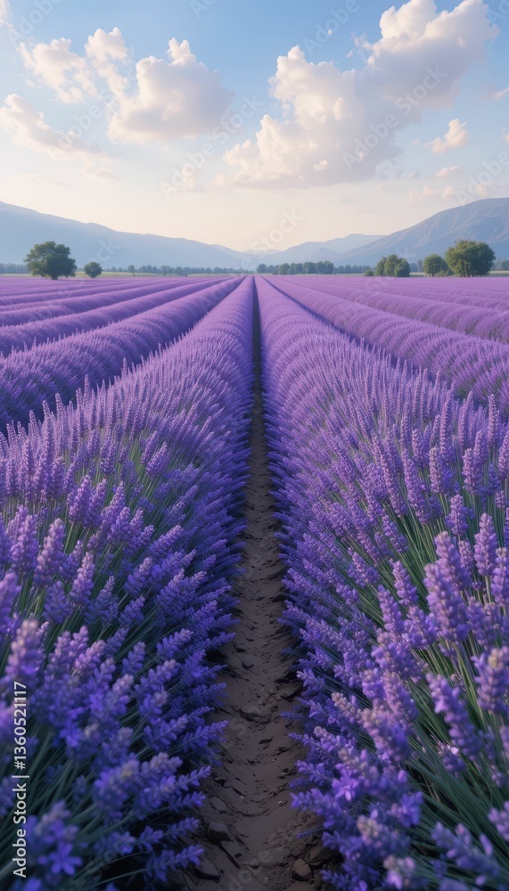 Obraz premium Serene Lavender Field with Rolling Hills and Blue Sky