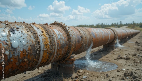 Wallpaper Mural Rusting Industrial Pipeline with Water Leakage in Desert Environment Torontodigital.ca