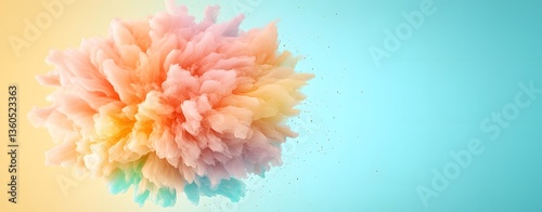 Vibrant explosion of pastel colors against a calming blue backdrop creates a dreamlike atmosphere in contemporary art design