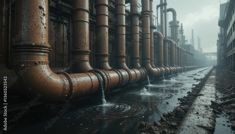 Industrial Pipeline System with Water Drainage in Urban Environment Industrial Pipeline System with Water Drainage in Urban Environment