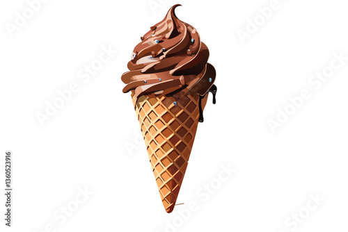 Cucurucho de helado de chocolate fondo blanco, realista, estilo 4k