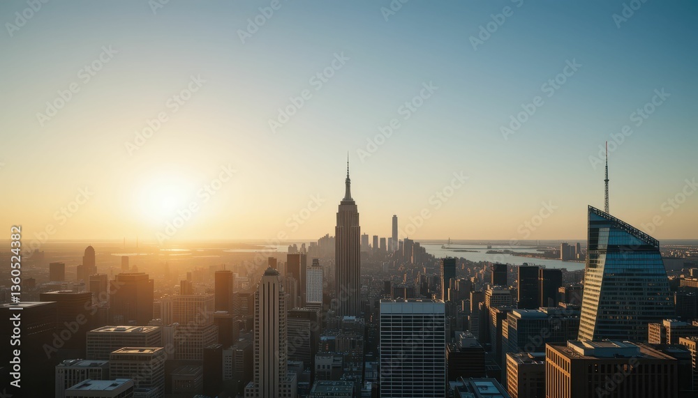 Obraz premium Captivating Sunset Over Urban Cityscape with Iconic Skyscrapers