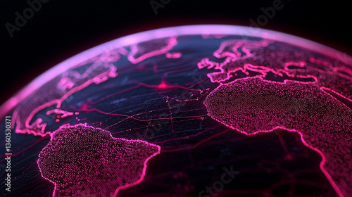 Futuristic Digital Earth with Pink Glow