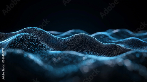 Abstract Blue Waves on Dark Background