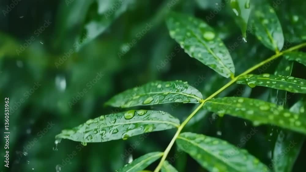 Close Up Of Green Leaf With Water Droplets After Rain Close Up Of Green Leaf With Water Droplets After Rain