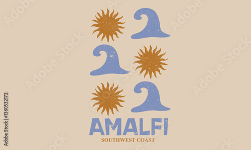 Amalfi beach design. Beach wave abstract print design for apparel, stickers, posters, background and others.