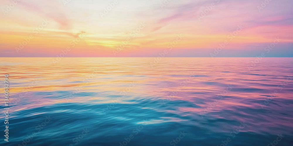 Obraz premium Serene sunset over calm ocean waters in vibrant colors 