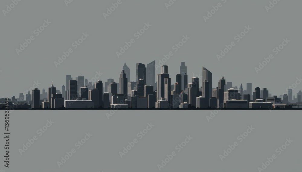 Obraz premium Minimalist Urban Skyline Illustration in Gray Tones for Design Use
