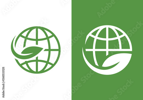 global environment icon. environment and ecology symbol. green leaves and earth globe in design. green colored vector image. green earth, world environment day, save the planet vector concept